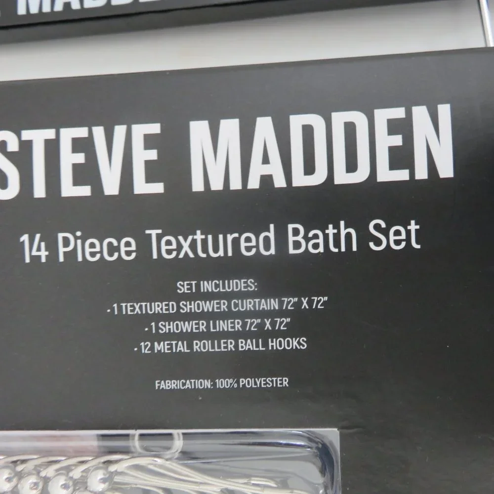 (#Q) Steve Madden 14pc Textured Bath Shower Curtain Set